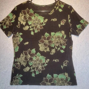 Women's Black & Green Short Sleeve Stretch Blouse NO TAG  PLS CK MEASUREMENTS